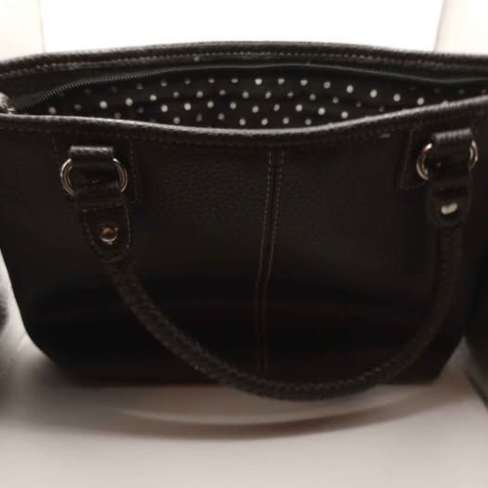 Black Relic by Fossil Polka Dot Braided Handles Leather Purse